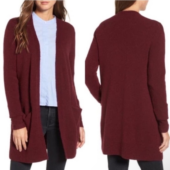 Madewell maroon merino wool blend open front relaxed Fit long knit cardigan - Picture 1 of 16